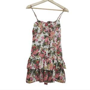 Poetry | Floral Tiered Ruffle Faux Button Front Sundress Dress 80s 90s